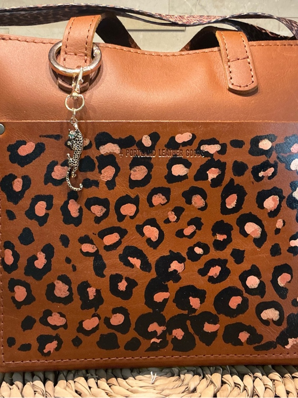 Portland Leather Brown Leopard Print Crossbody Bag with Gold Charm
